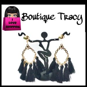 NEW Boho Black Fringe Tassel Chain Marquise Drop